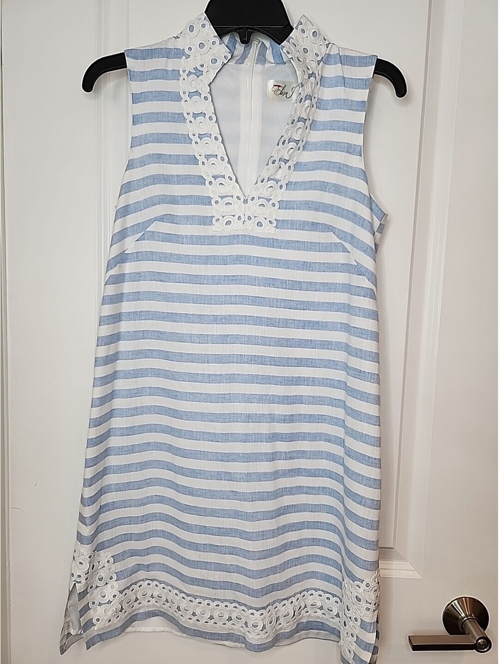 ELIZA J Shift Dress Women's Sz 2 Stripe Sleeveless Linen Cotton Light Blu Wht